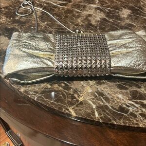 Stud-Front Metallic Silver Wristlet Clutch